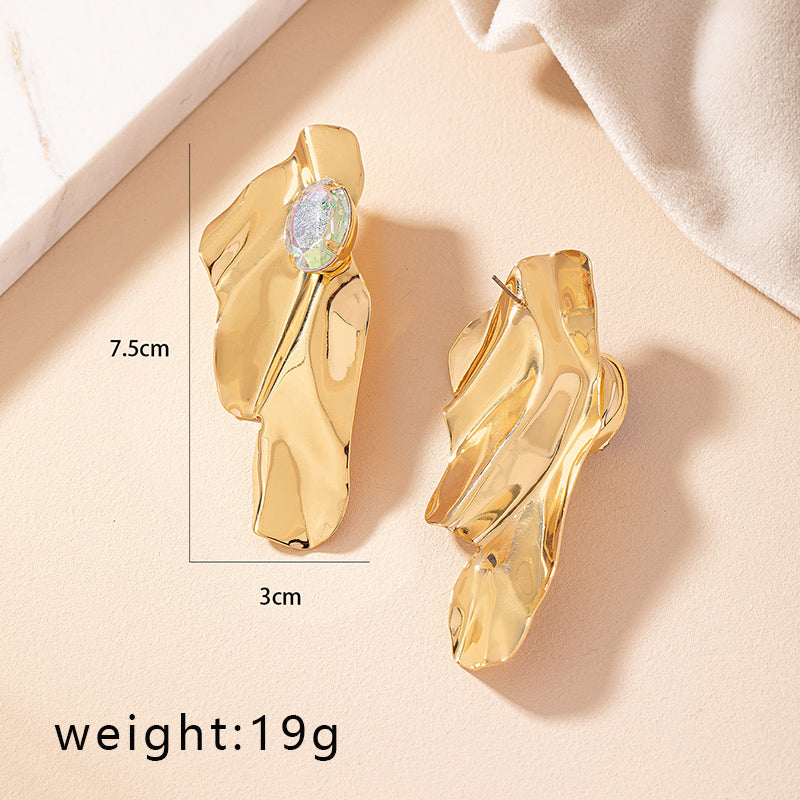1 Pair Nordic Style Retro Exaggerated Irregular Geometric Plating Alloy Gem Gold Plated Ear Studs
