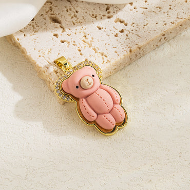 Basic Classic Style Little Bear Arylic Copper Plating Inlay Acrylic Zircon 18k Gold Plated Jewelry Accessories