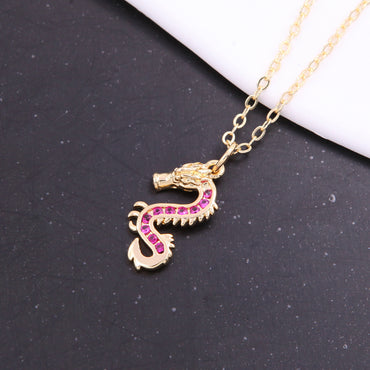 Elegant Streetwear Dragon Copper 18k Gold Plated Zircon Pendant Necklace In Bulk