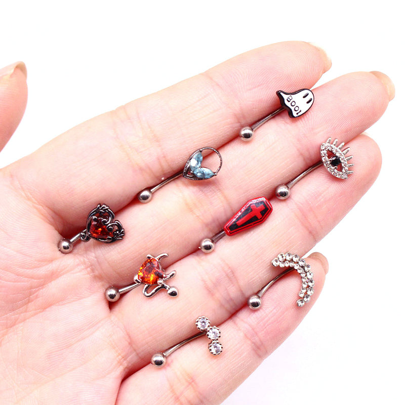 Hip-hop Punk Geometric Ghost Stainless Steel Copper Epoxy Plating Rhinestones Zircon White Gold Plated Eyebrow Nails