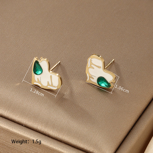 1 Pair Xuping Simple Style Commute Coconut Tree Heart Shape Butterfly Plating Inlay Stainless Steel Artificial Gemstones 14k Gold Plated Ear Studs