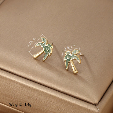 1 Pair Xuping Simple Style Commute Coconut Tree Heart Shape Butterfly Plating Inlay Stainless Steel Artificial Gemstones 14k Gold Plated Ear Studs