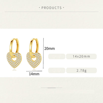 1 Pair Sweet Simple Style Heart Shape Inlay Sterling Silver Rhinestones Gold Plated Drop Earrings
