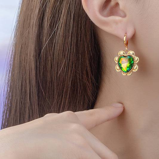 1 Pair Classic Style Heart Shape Flower Floral Plating Inlay Alloy Ferroalloy Zircon 14k Gold Plated Drop Earrings
