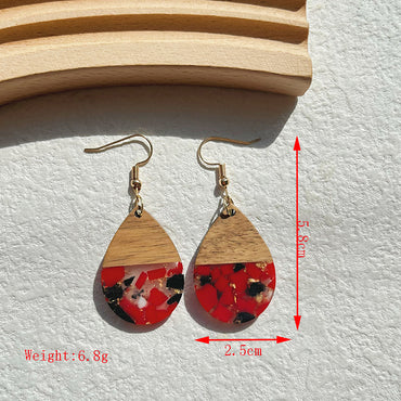 1 Pair Classical Retro Water Droplets Heart Shape Asymmetrical Wood Resin Sequins Resin 14k Gold Plated Drop Earrings