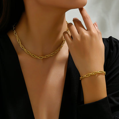 Wholesale Elegant Geometric Stainless Steel Plating 14k Gold Plated Bracelets Necklace