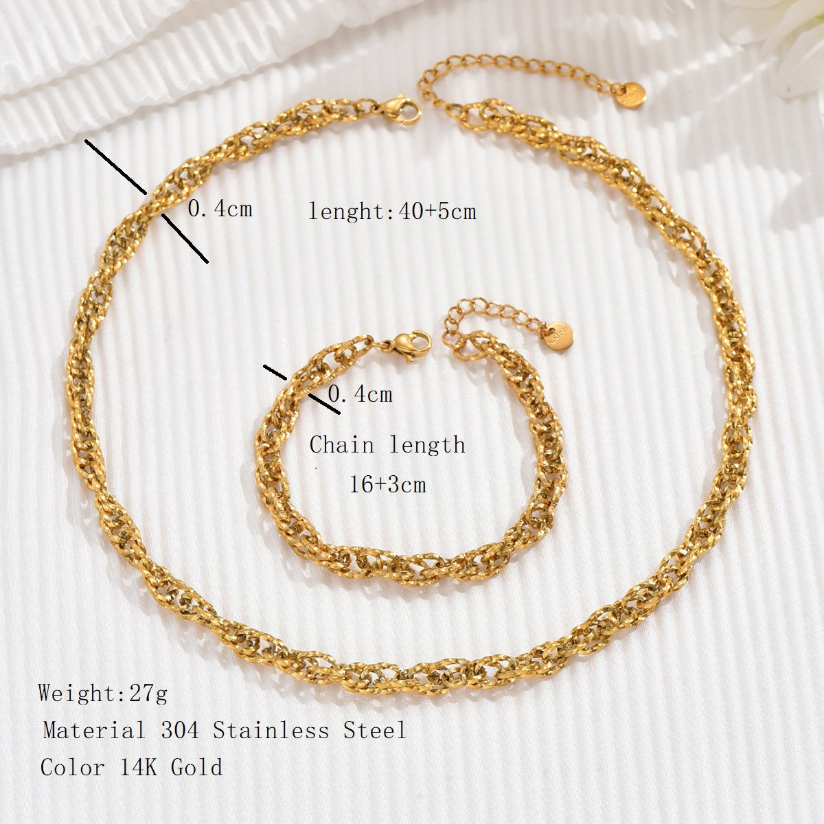 Wholesale Elegant Geometric Stainless Steel Plating 14k Gold Plated Bracelets Necklace