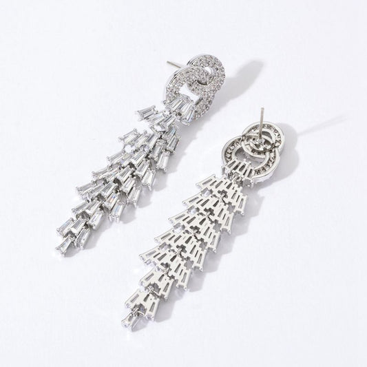 1 Pair Korean Style Tassel Plating Inlay Copper Zircon White Gold Plated Drop Earrings
