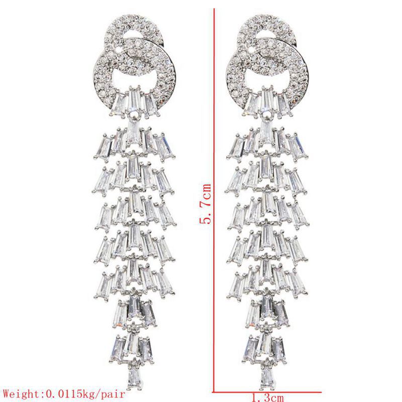 1 Pair Korean Style Tassel Plating Inlay Copper Zircon White Gold Plated Drop Earrings