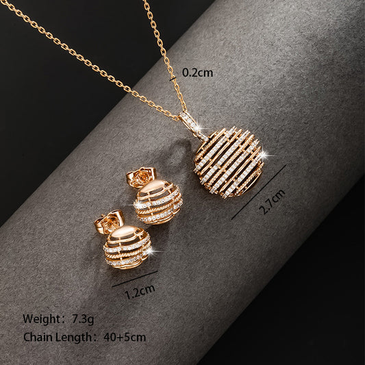 Xuping Simple Style Commute Round Waves Alloy Plating Hollow Out Inlay Artificial Gemstones 18k Gold Plated Women's Earrings Necklace