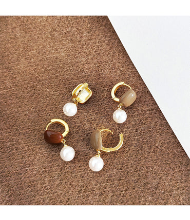 1 Pair Commute Korean Style Geometric Enamel Inlay Copper Artificial Pearls 14K Gold Plated Drop Earrings