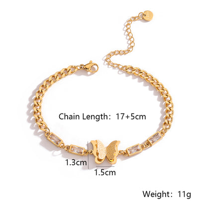 Simple Style Commute Butterfly Titanium Steel Plating Inlay Zircon 18k Gold Plated Bracelets