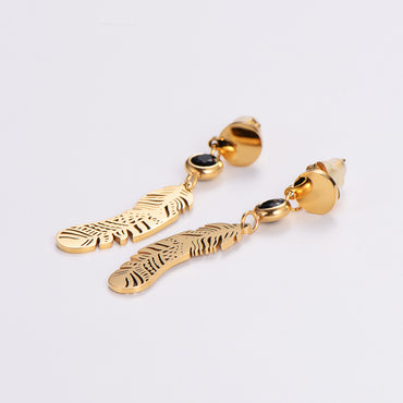 1 Pair Casual Leaves Plating Stainless Steel Zircon 18k Gold Plated Drop Earrings
