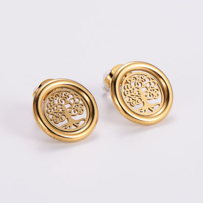 1 Pair Casual Life Tree Plating Stainless Steel 18k Gold Plated Ear Studs
