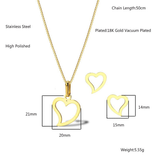 Wholesale Simple Style Heart Shape Titanium Steel Plating Hollow Out 18k Gold Plated Jewelry Set