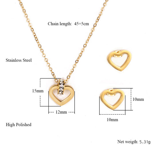 Wholesale Simple Style Heart Shape Stainless Steel Titanium Steel Plating Inlay Zircon Jewelry Set