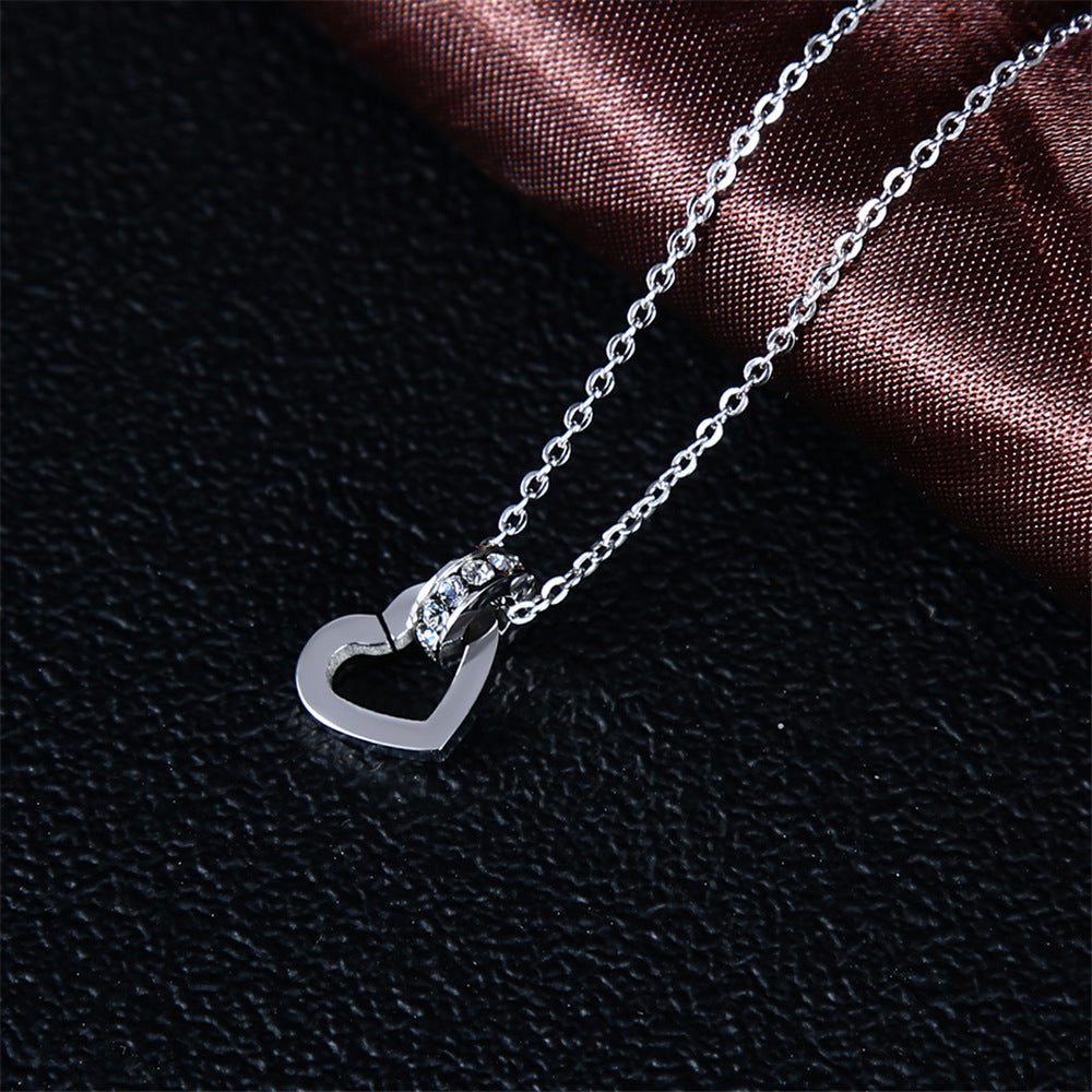 Wholesale Simple Style Heart Shape Stainless Steel Titanium Steel Plating Inlay Zircon Jewelry Set