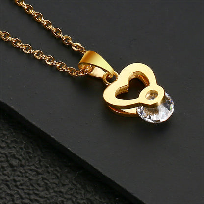 Wholesale Simple Style Heart Shape Titanium Steel Inlay Artificial Gemstones Jewelry Set