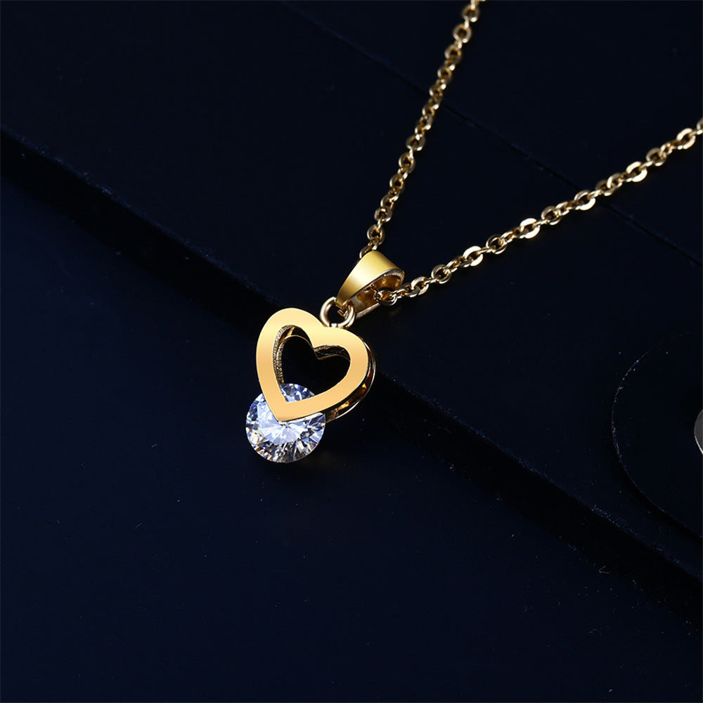 Wholesale Simple Style Heart Shape Titanium Steel Inlay Artificial Gemstones Jewelry Set