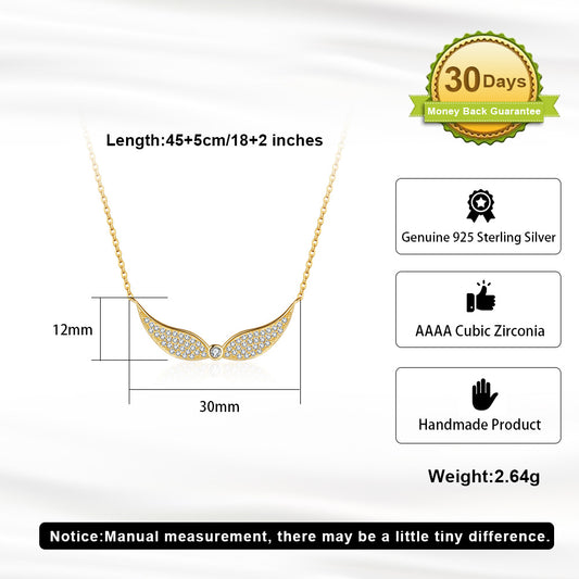 Simple Style Korean Style Wings Sterling Silver Plating Inlay Zircon 14k Gold Plated White Gold Plated Necklace