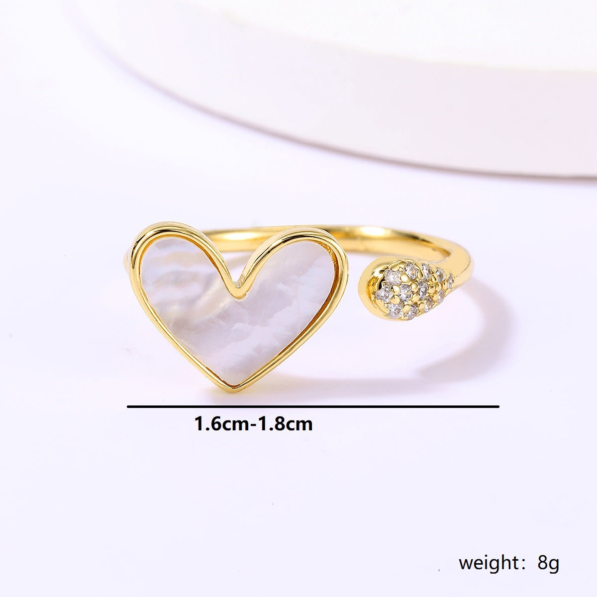 Casual Sweet Star Moon Heart Shape Shell Plating Inlay Shell Zircon 18k Gold Plated Women's Open Rings