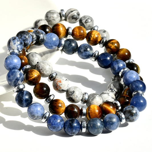 Handmade Multicolor Natural Stone Beaded Plating Silver Plated Bracelets