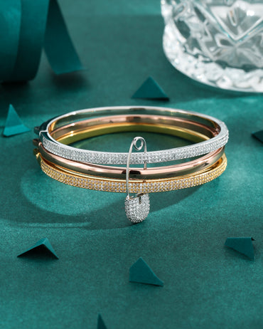 Elegant Glam Lady Paper Clip Copper 18k Gold Plated Artificial Diamond Bangle In Bulk