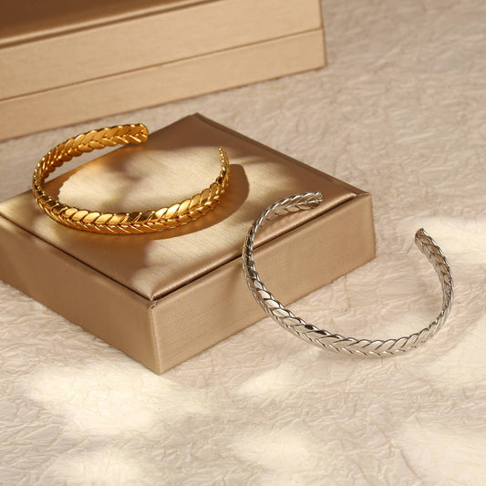Vintage Style Grain Stainless Steel Plating Bangle