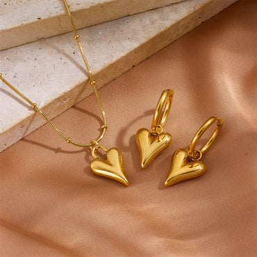 Wholesale Classic Style Heart Shape Titanium Steel Inlay Zircon Jewelry Set