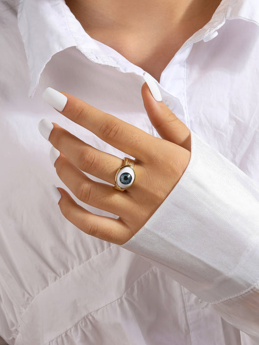 Simple Style Eye Alloy Plating Inlay Acrylic Women's Open Rings