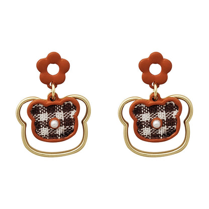 1 Pair Cute Sweet Bear Stoving Varnish Plating Inlay Alloy Cloth Artificial Pearls Drop Earrings