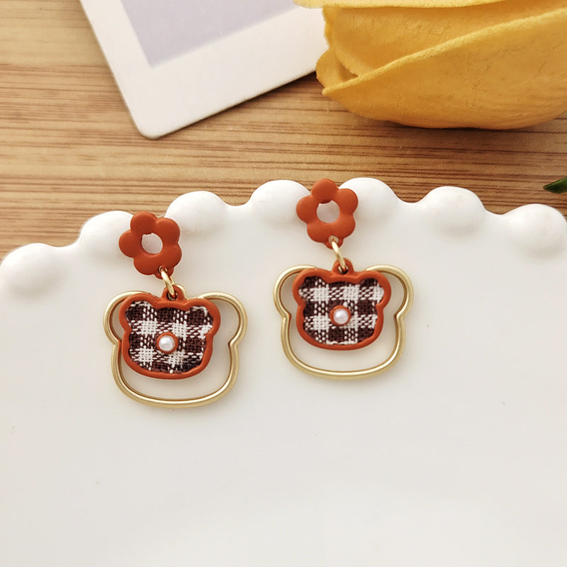 1 Pair Cute Sweet Bear Stoving Varnish Plating Inlay Alloy Cloth Artificial Pearls Drop Earrings