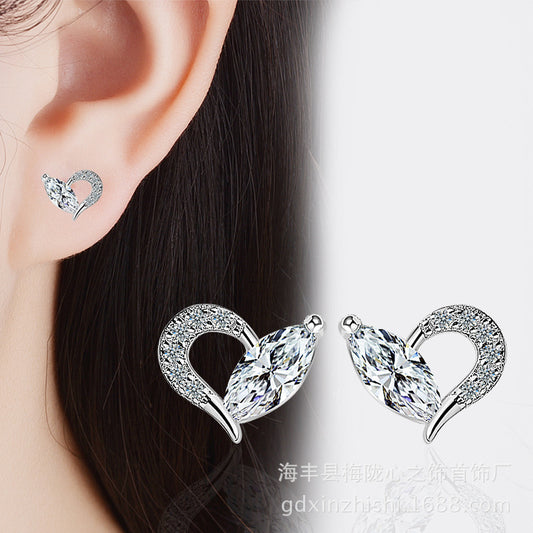 1 Pair Sweet Heart Shape Inlay Copper Zircon Ear Studs