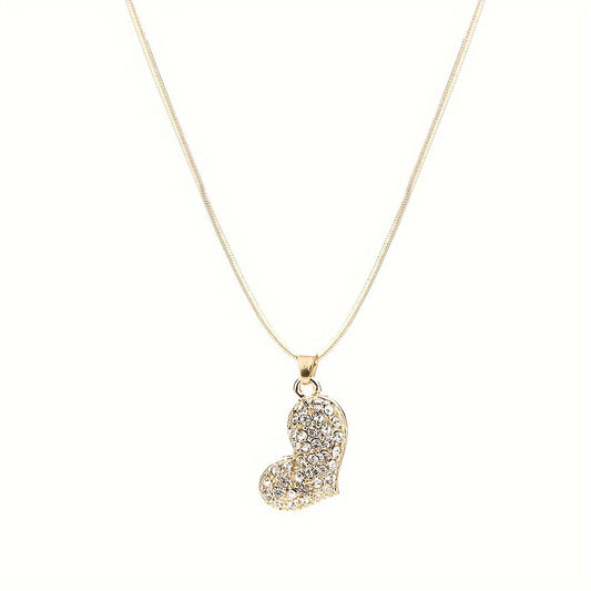 Simple Style Shiny Heart Shape Alloy Inlay Rhinestones Women's Pendant Necklace