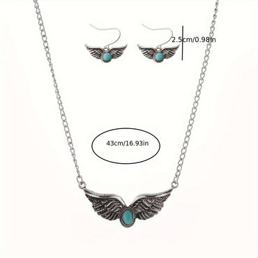 Retro Wings Alloy Inlay Turquoise Women's Jewelry Set