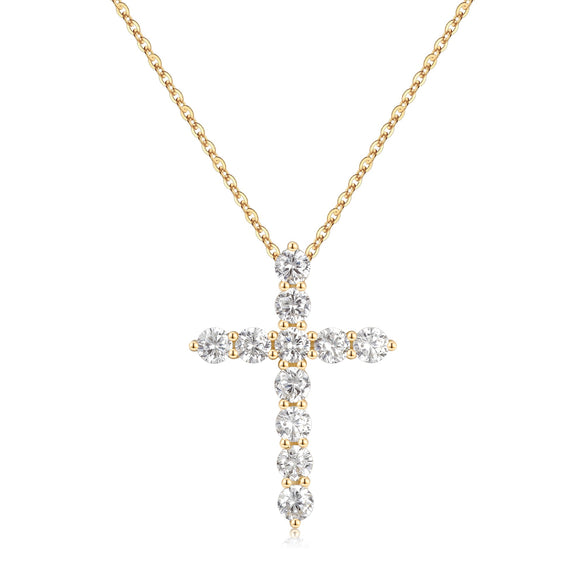 Simple Style Cross Sterling Silver Plating Inlay Zircon 14k Gold Plated Rose Gold Plated Silver Plated Pendant Necklace