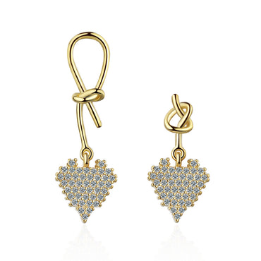 1 Pair Simple Style Shiny Heart Shape Knot Asymmetrical Inlay Copper Zircon Drop Earrings