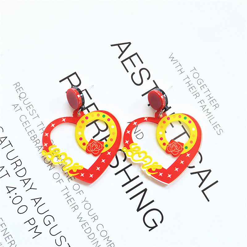 1 Pair Ig Style Casual Letter Heart Shape Butterfly Arylic Metal Drop Earrings