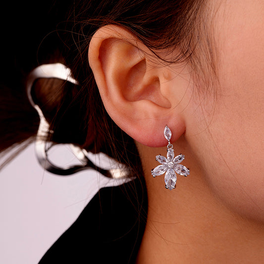 1 Pair Ig Style Simple Style Star Water Droplets Flower Plating Inlay Copper Zircon White Gold Plated Drop Earrings Ear Studs