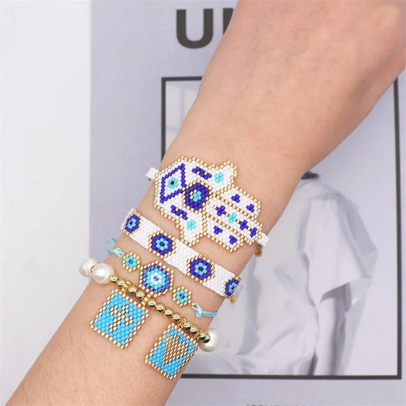 Ig Style Hip-hop Simple Style Geometric Palm Heart Shape Glass Rope Beaded Handmade Women's Bracelets