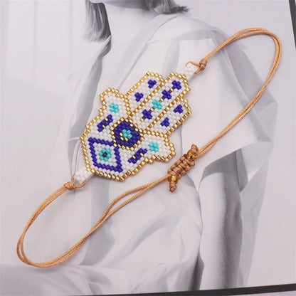 Ig Style Hip-hop Simple Style Geometric Palm Heart Shape Glass Rope Beaded Handmade Women's Bracelets