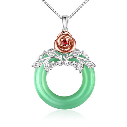 Romantic Rose Copper Plating Inlay Jade Rose Gold Plated White Gold Plated Pendant Necklace