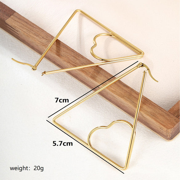 1 Pair Exaggerated Fashion Triangle Round Plating Stainless Steel 18k Gold Plated Hoop Earrings