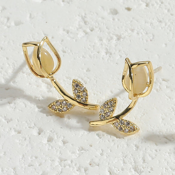 1 Pair Sweet Commute Star Flower Enamel Plating Inlay Copper Pearl Zircon 14k Gold Plated Drop Earrings Ear Studs