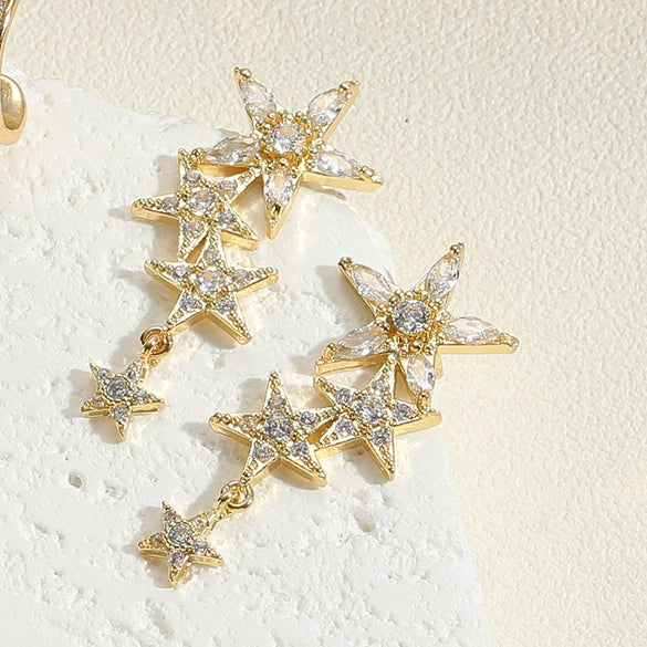 1 Pair Sweet Commute Star Flower Enamel Plating Inlay Copper Pearl Zircon 14k Gold Plated Drop Earrings Ear Studs