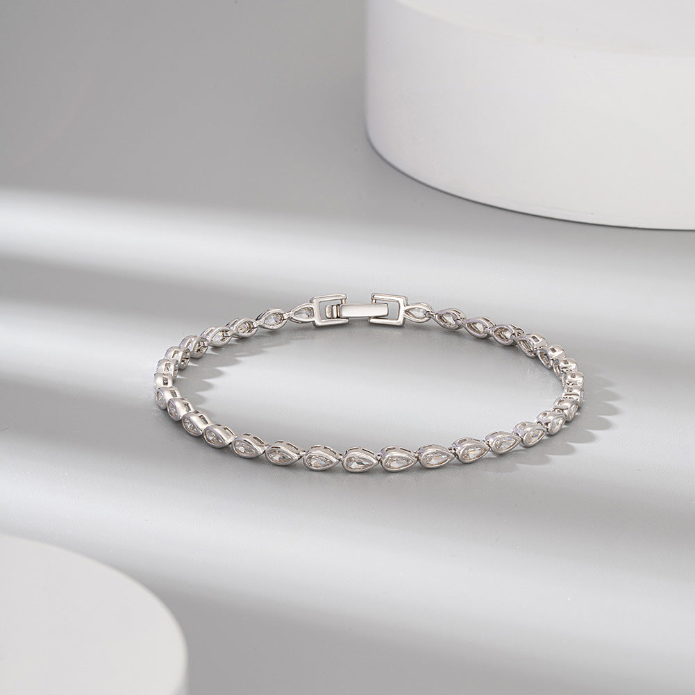 Simple Style Classic Style Shiny Round Sterling Silver Plating Inlay Zircon White Gold Plated Bracelets