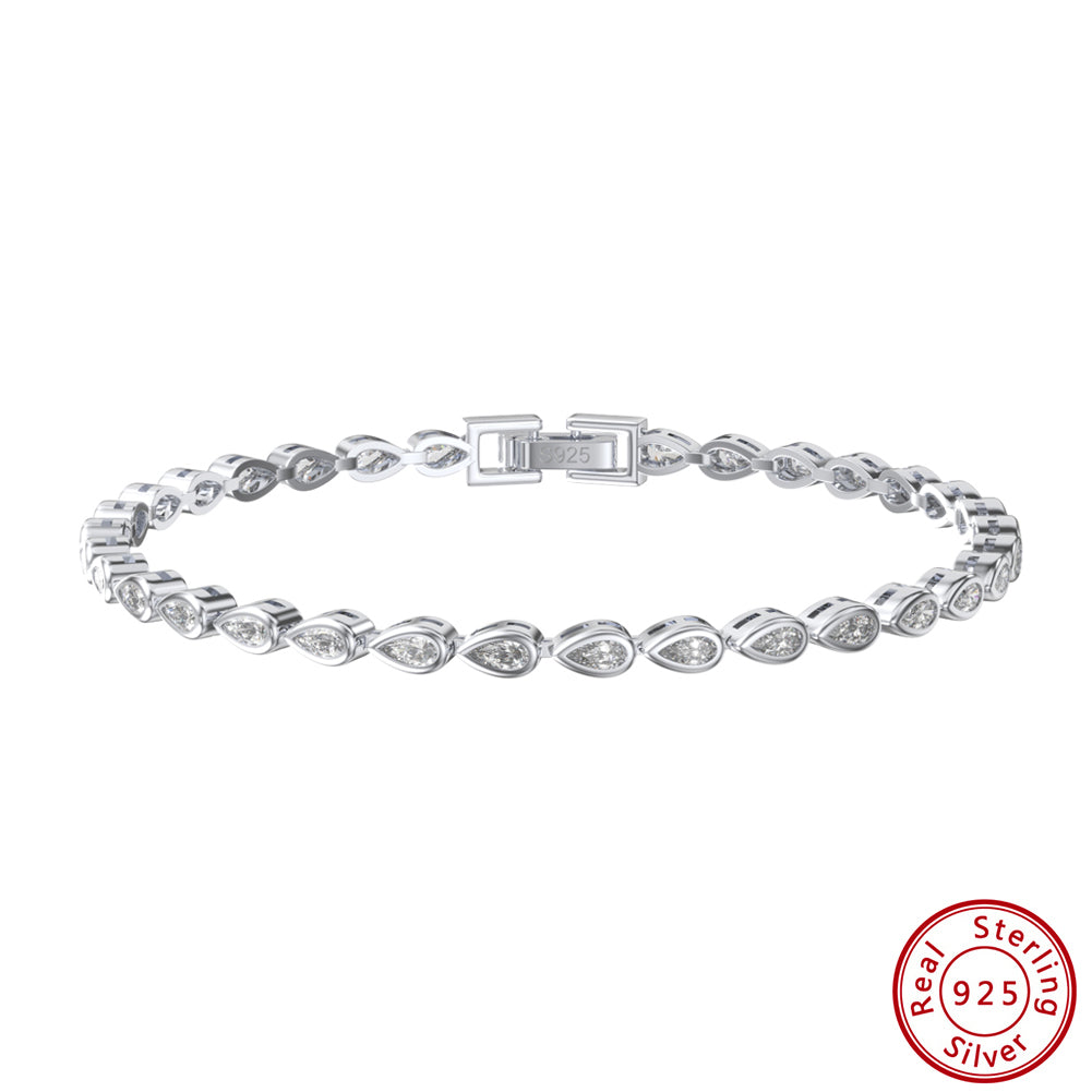 Simple Style Classic Style Shiny Round Sterling Silver Plating Inlay Zircon White Gold Plated Bracelets
