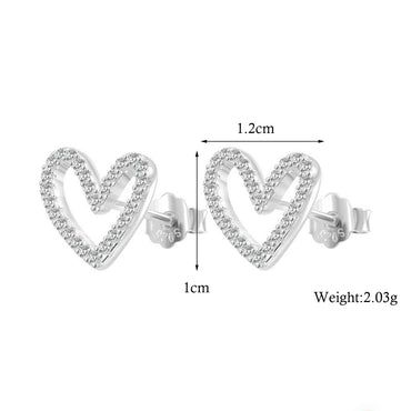 1 Pair Elegant Sweet Heart Shape Inlay Sterling Silver Zircon White Gold Plated Ear Studs