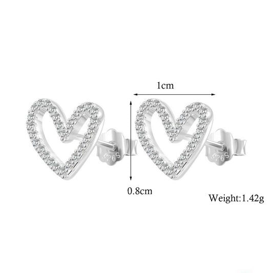 1 Pair Elegant Sweet Heart Shape Inlay Sterling Silver Zircon White Gold Plated Ear Studs