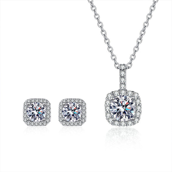 Glam Luxurious Square Sterling Silver Plating Inlay Zircon Women's Earrings Necklace